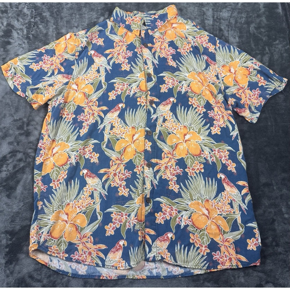 Margaritaville Hawaiian Shirt Mens L Tropical Parrot Hibiscus Floral Print